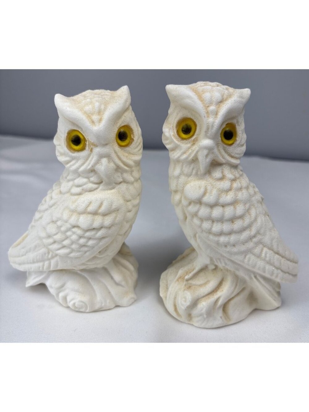 Italian Alabaster Owls Set Stamped Italy 1970s Heavy Owl Collectors